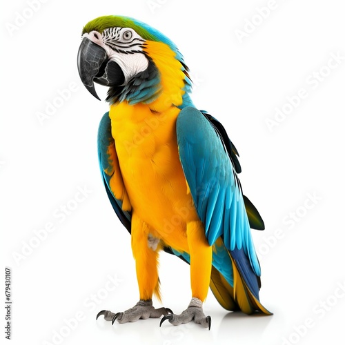 Vivid Elegance: Blue and Yellow Macaw Parrot Isolated on White Background. Generative ai © Scrudje