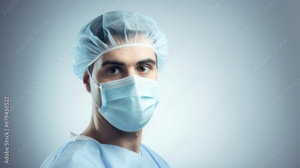 Doctor wearing a protective mask prepares for surgery Doctor wearing a protective mask prepares for surgery