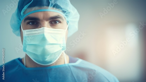 Doctor wearing a protective mask prepares for surgery