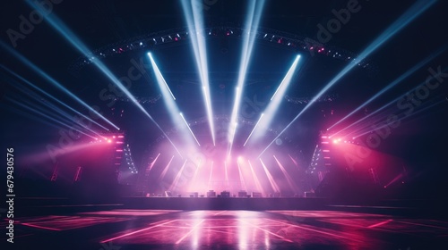 Empty music concert stage with neon lighting photo