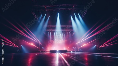 Empty music concert stage with neon lighting
