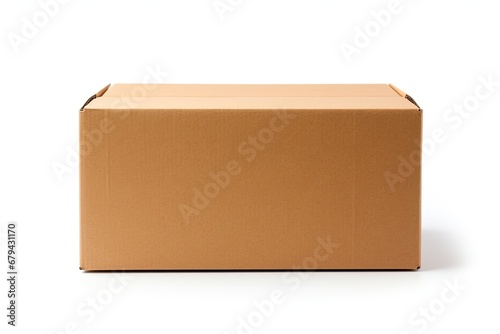 Cardboard box in white surroundings. © LimeSky