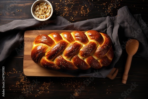 Jewish Shabbat ritual with challah bread. photo