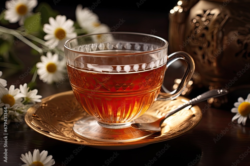 Chamomile tea in a cup. Close up Chamomile tea in a cup. Close up