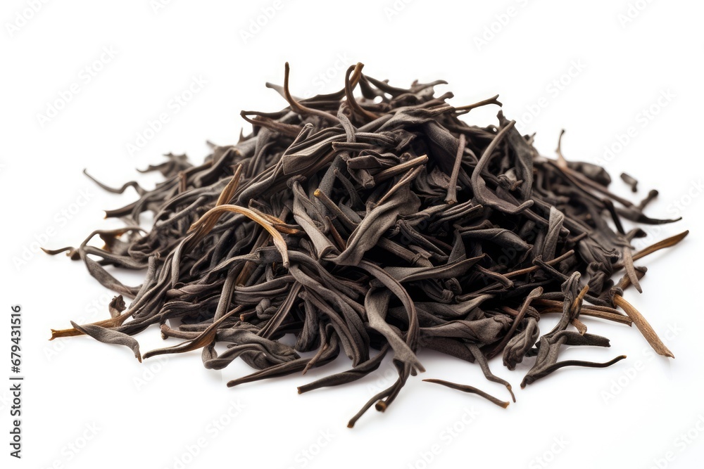Black tea isolated on white background with space for text.
