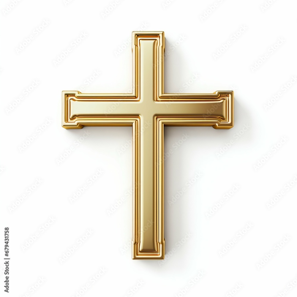Sacred Symbol: Gold Cross Isolated on White Background. Generative ai Sacred Symbol: Gold Cross Isolated on White Background. Generative ai