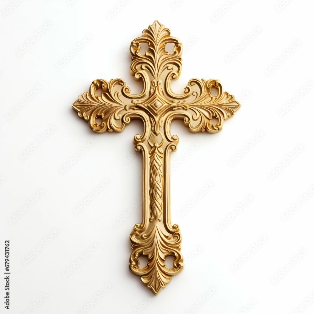 Sacred Symbol: Gold Cross Isolated on White Background. Generative ai
