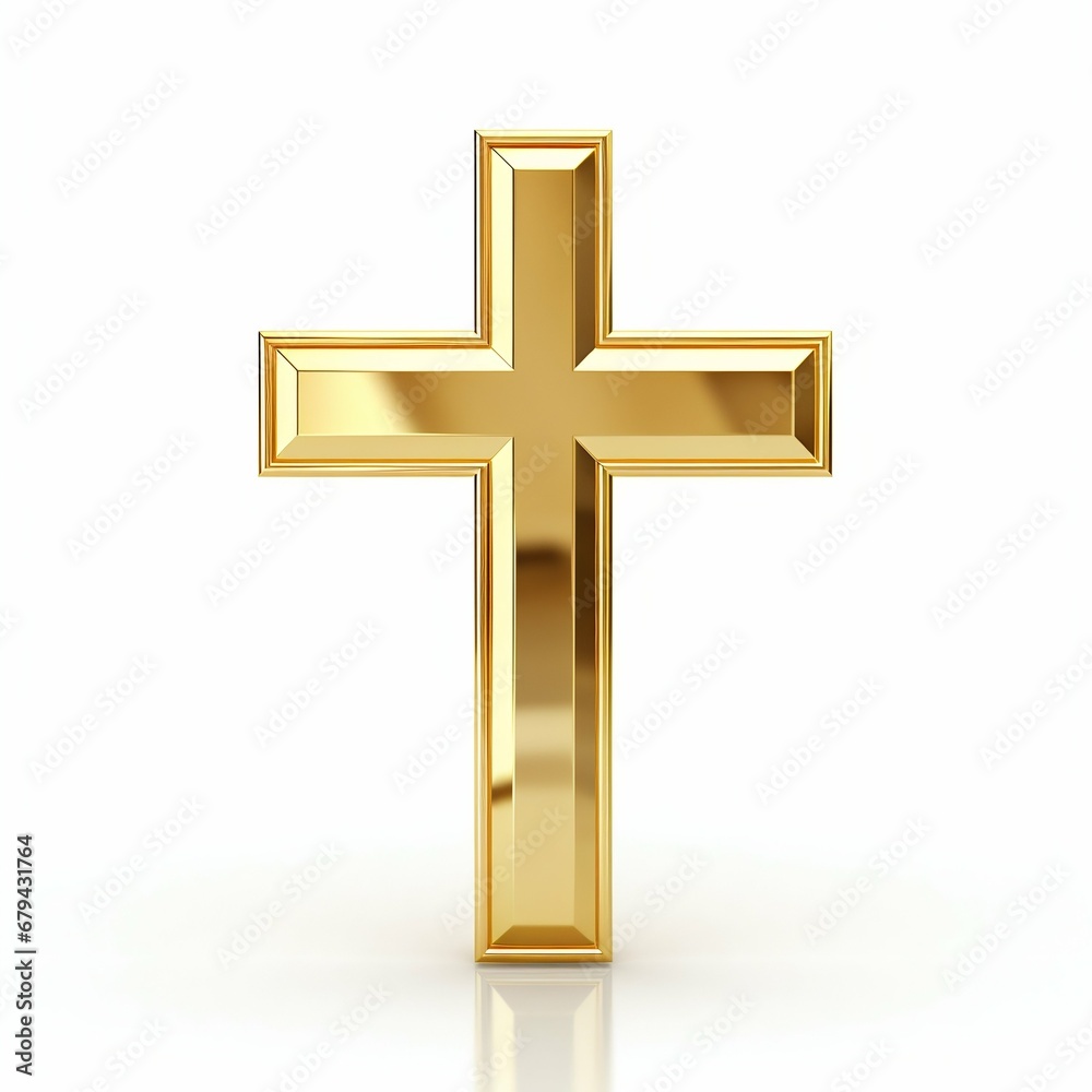 Sacred Symbol: Gold Cross Isolated on White Background. Generative ai