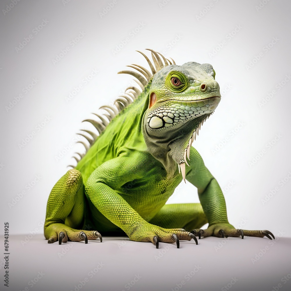 Tropical Reptile Elegance: Green Iguana Isolated on White Background. Generative ai