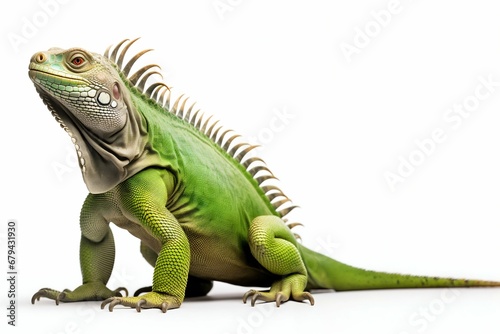 Tropical Reptile Elegance  Green Iguana Isolated on White Background. Generative ai