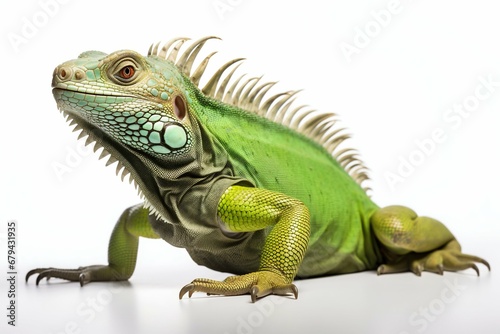 Tropical Reptile Elegance: Green Iguana Isolated on White Background. Generative ai © Scrudje
