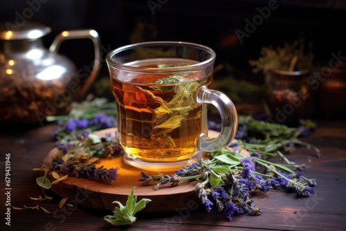 Herbal tea made with medicinal plants and roots.