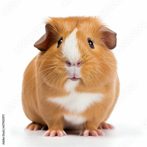 Adorable Fluff: Guinea Pig Isolated on White Background. Generative ai