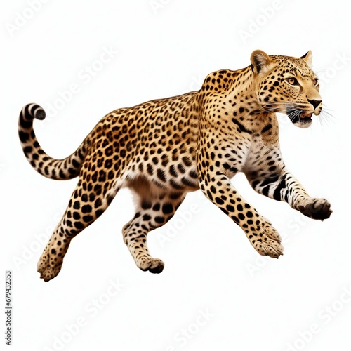Swift Beauty: Leopard in Full Sprint Isolated on White Background. Generative ai