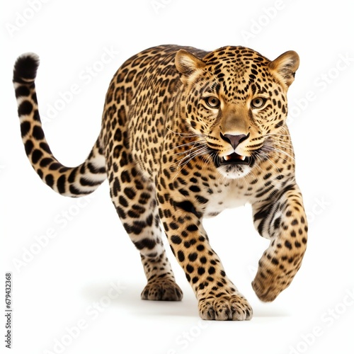 Swift Beauty  Leopard in Full Sprint Isolated on White Background. Generative ai
