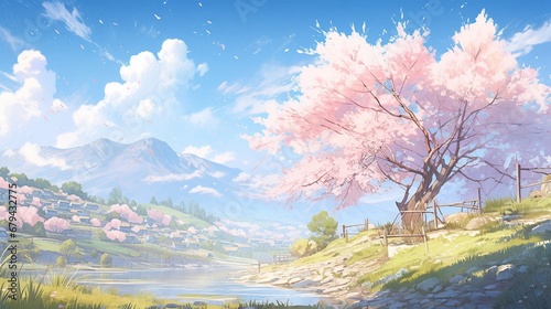 ［AI生成画像］桜、田舎の風景8 photo