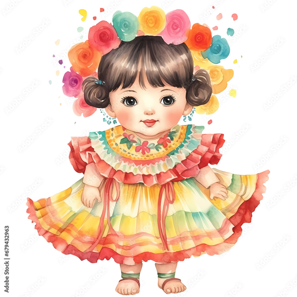 Cute Baby Girl Mexican Watercolor Clipart Illustration Cute Baby Girl Mexican Watercolor Clipart Illustration