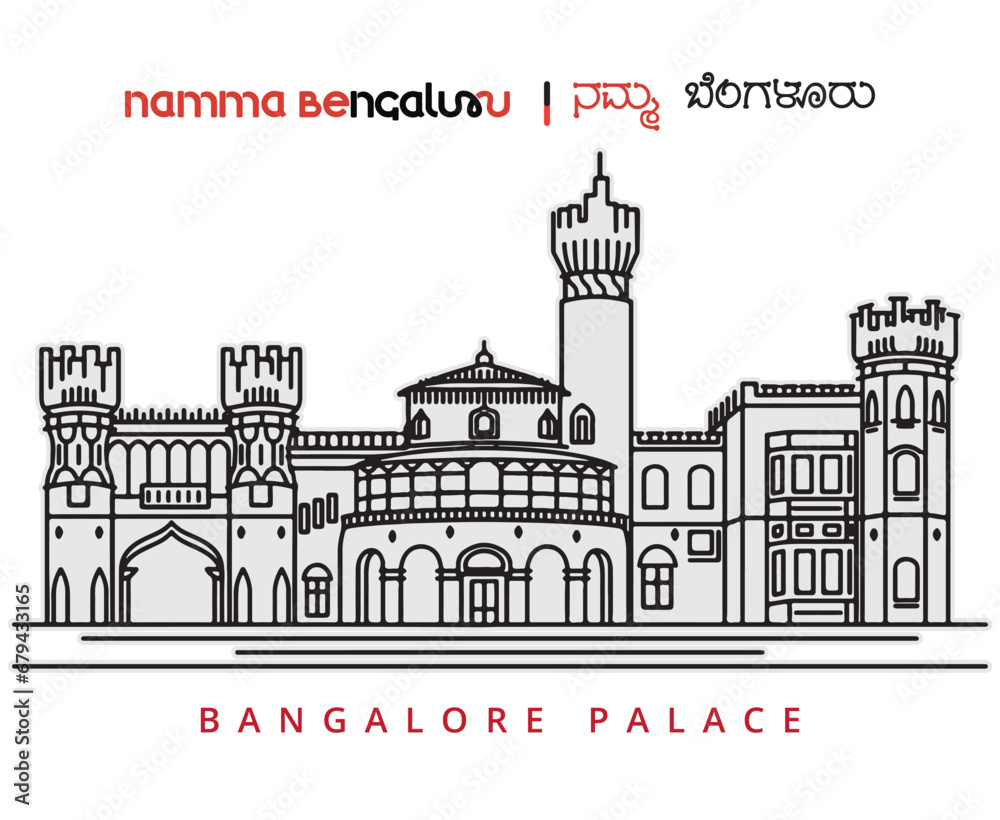 Bangalore palace India flat line art illustration