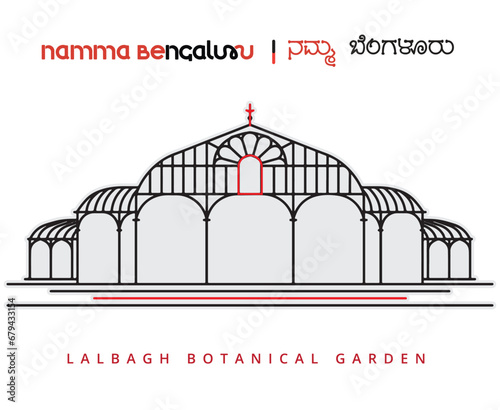 Lalbagh botanical garden Bangalore India line art flat vector