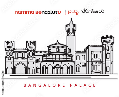 Bangalore palace India flat line art illustration