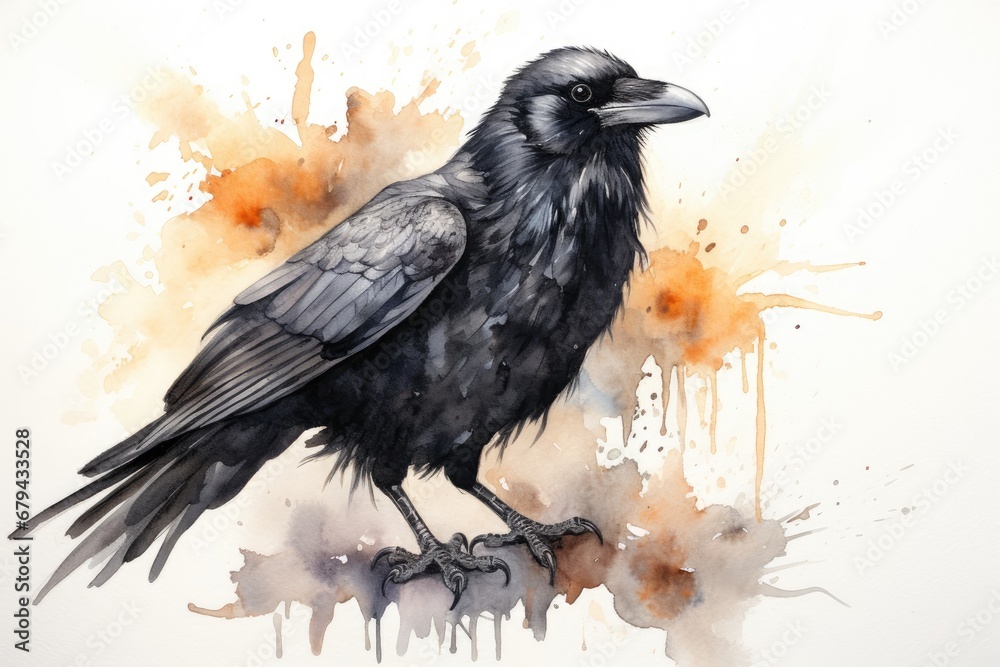 Fototapeta premium watercolor Crow Black Crow Watercolor Raven Bird