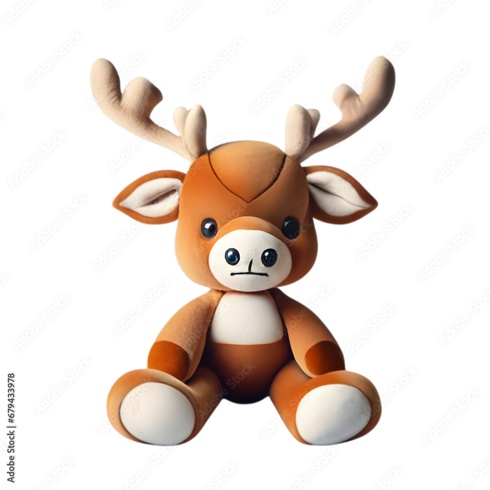 Obraz premium Stuffed Deer IIllustration Art On Transparent Background Generative AI.