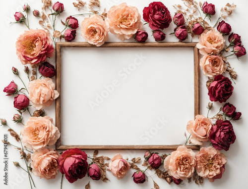 frame of roses and flowers