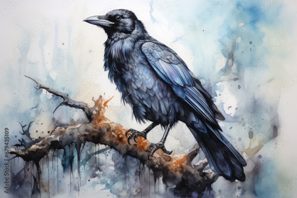 Fototapeta premium watercolor Crow Black Crow Watercolor Raven Bird