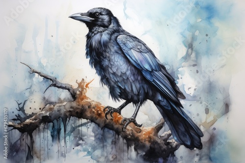 watercolor Crow Black Crow Watercolor Raven Bird © PinkiePie
