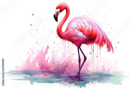 watercolor Flamingo watercolor pink flamingo in splashes Tropical exotic bird rose flamingo