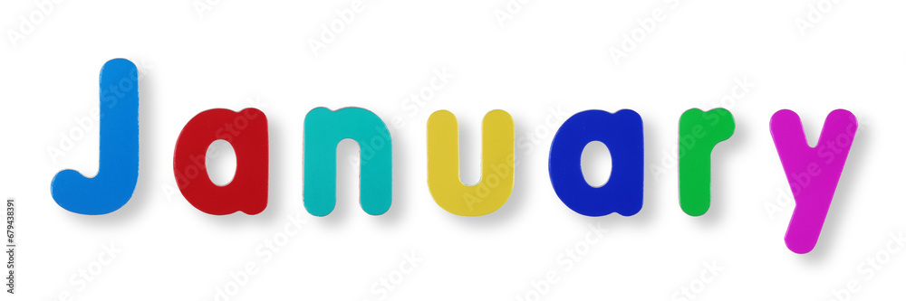 January word in coloured magnetic letters with clipping January word in coloured magnetic letters with clipping