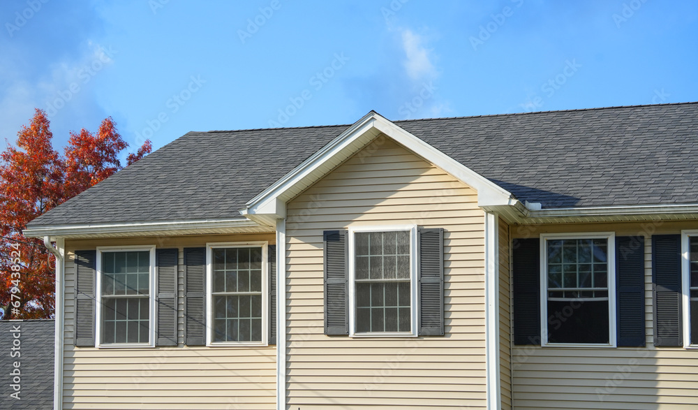 exterior view on building upper floor with roof exterior view on building upper floor with roof