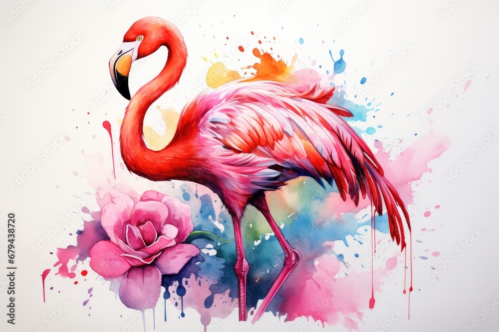 Naklejka premium watercolor Flamingo watercolor pink flamingo in splashes Tropical exotic bird rose flamingo