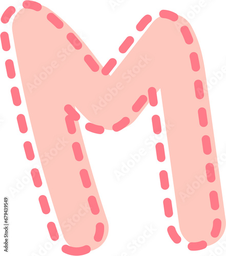 M Alphabet pink letter, dotted line frame