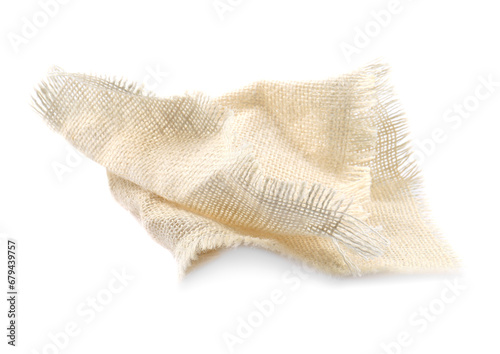 Piece of burlap fabric isolated on white