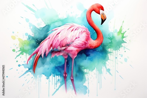 watercolor Flamingo watercolor pink flamingo in splashes Tropical exotic bird rose flamingo photo