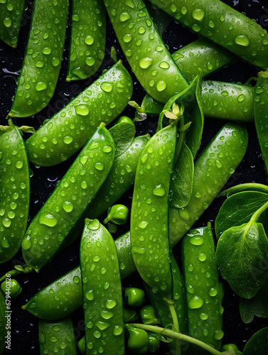 Dew-Kissed Freshness: Vibrant Green Peas and Pea Pods