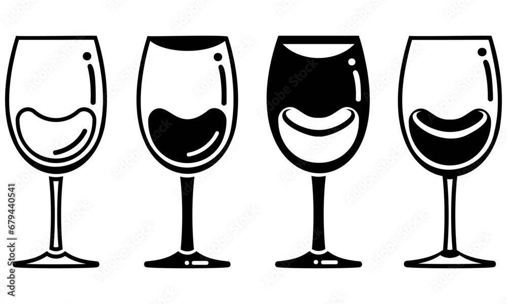 Standard Wine Glasses Black Vector Icons on Transparent Background Standard Wine Glasses Black Vector Icons on Transparent Background