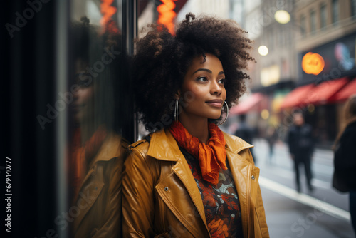 Fashionable beautiful african woman in city street portrait