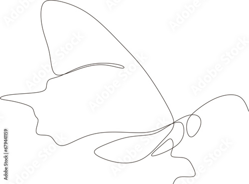 Butterfly continuous line drawing design isolated on white background for logo or decorative element. Insect shape vector illustration in trendy line style.