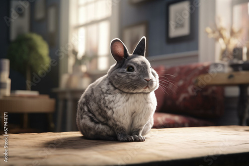 Photo of a pet Chinchilla with living room background photo