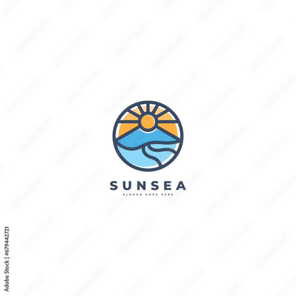 Abstract design of sun and sea icon. Vector illustration Abstract design of sun and sea icon. Vector illustration