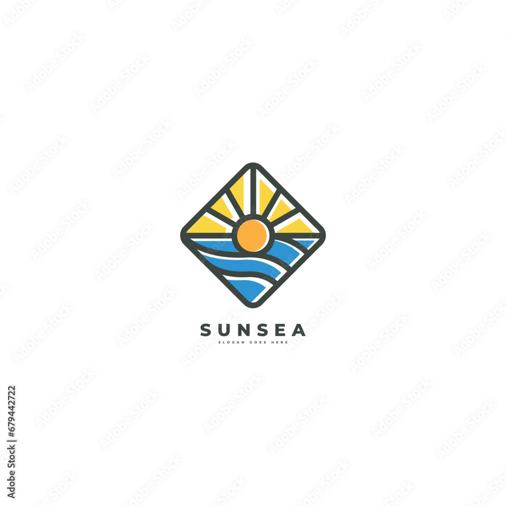 Abstract design of sun and sea icon. Vector illustration