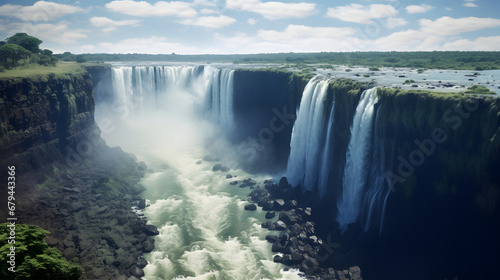 Magnificent Victoria Falls, where powerful cascades of water plunge into a misty abyss, creating an awe-inspiring natural spectacle, travel place. Ai Generated.NO.02
