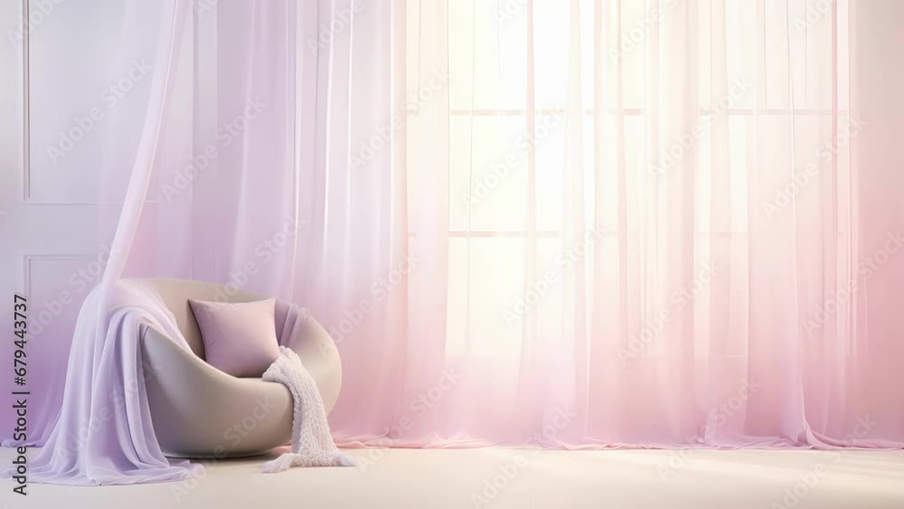 A soothing light background with a gentle pinkish and purple gradient, reminiscent of a peaceful sunset. The window casts intricate shadows of swaying curtains, creating a calming and A soothing light background with a gentle pinkish and purple gradient, reminiscent of a peaceful sunset. The window casts intricate shadows of swaying curtains, creating a calming and