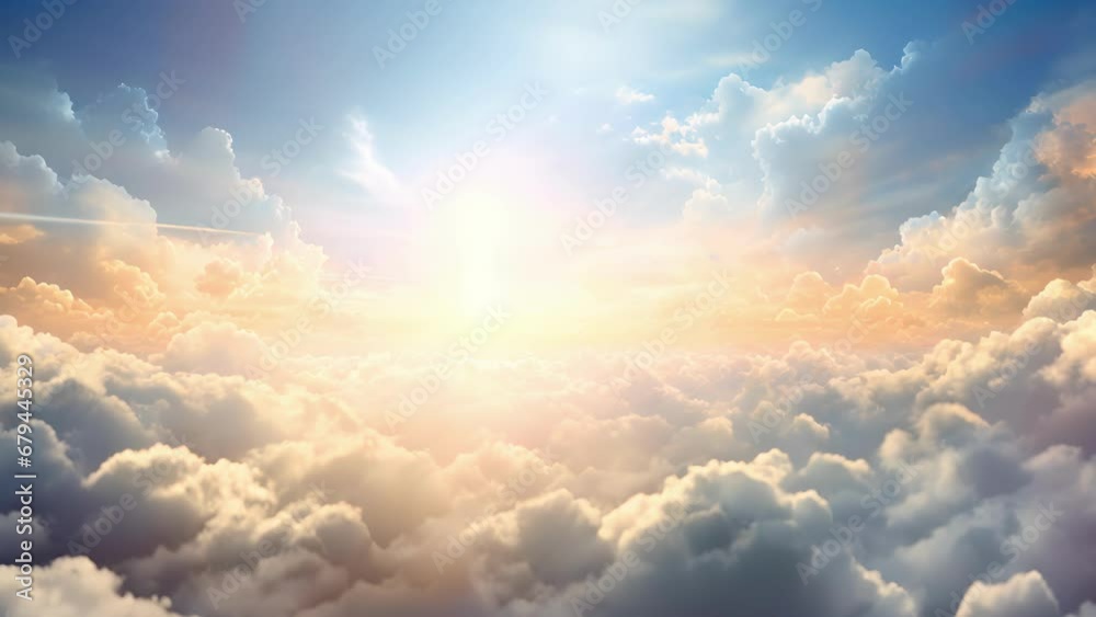 Above the clouds a shining spark of intense sunlight blazes down casting an ethereal glow of shimmering solar radiance. Above the clouds a shining spark of intense sunlight blazes down casting an ethereal glow of shimmering solar radiance.