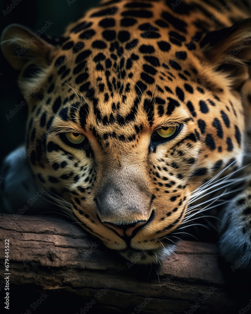 Obraz premium Intimate Portrait of a Majestic Leopard in the Rain