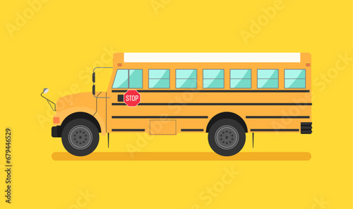 School bus stylized vector on yellow background