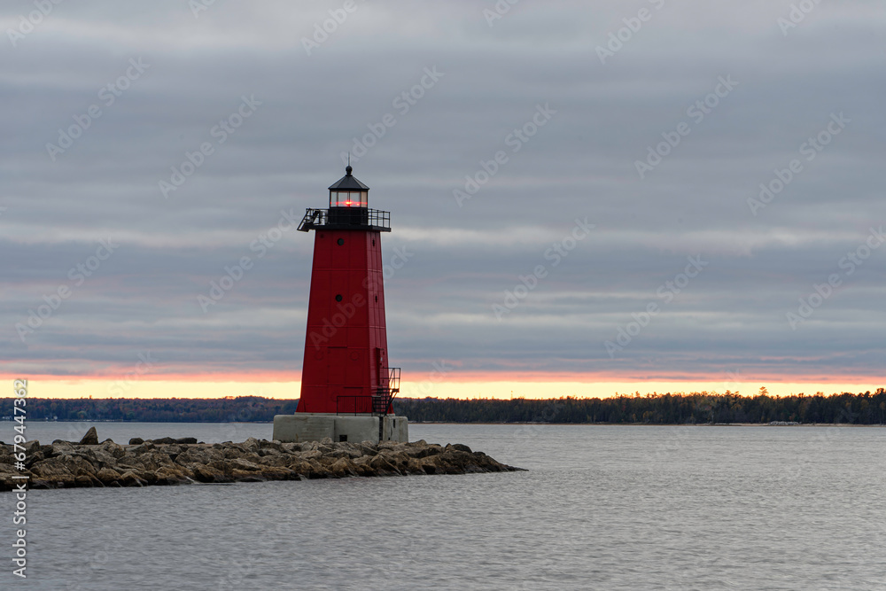 Manistique East Pier Light at sunset