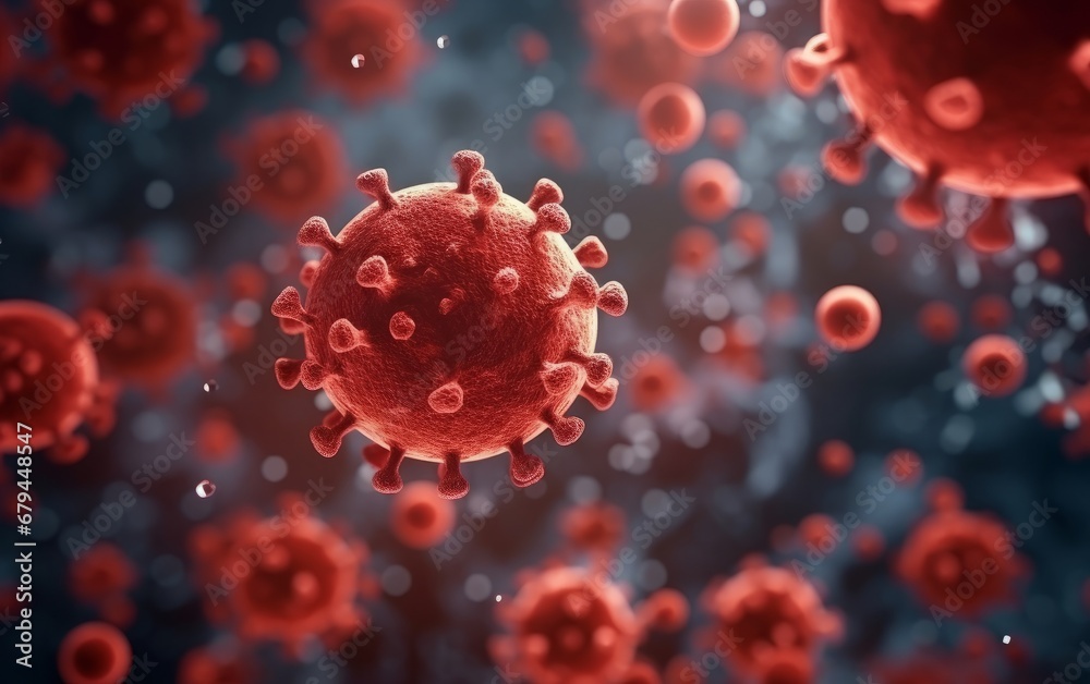Red virus or bacteria macro in the body of person infected with coronavirus AI Red virus or bacteria macro in the body of person infected with coronavirus AI